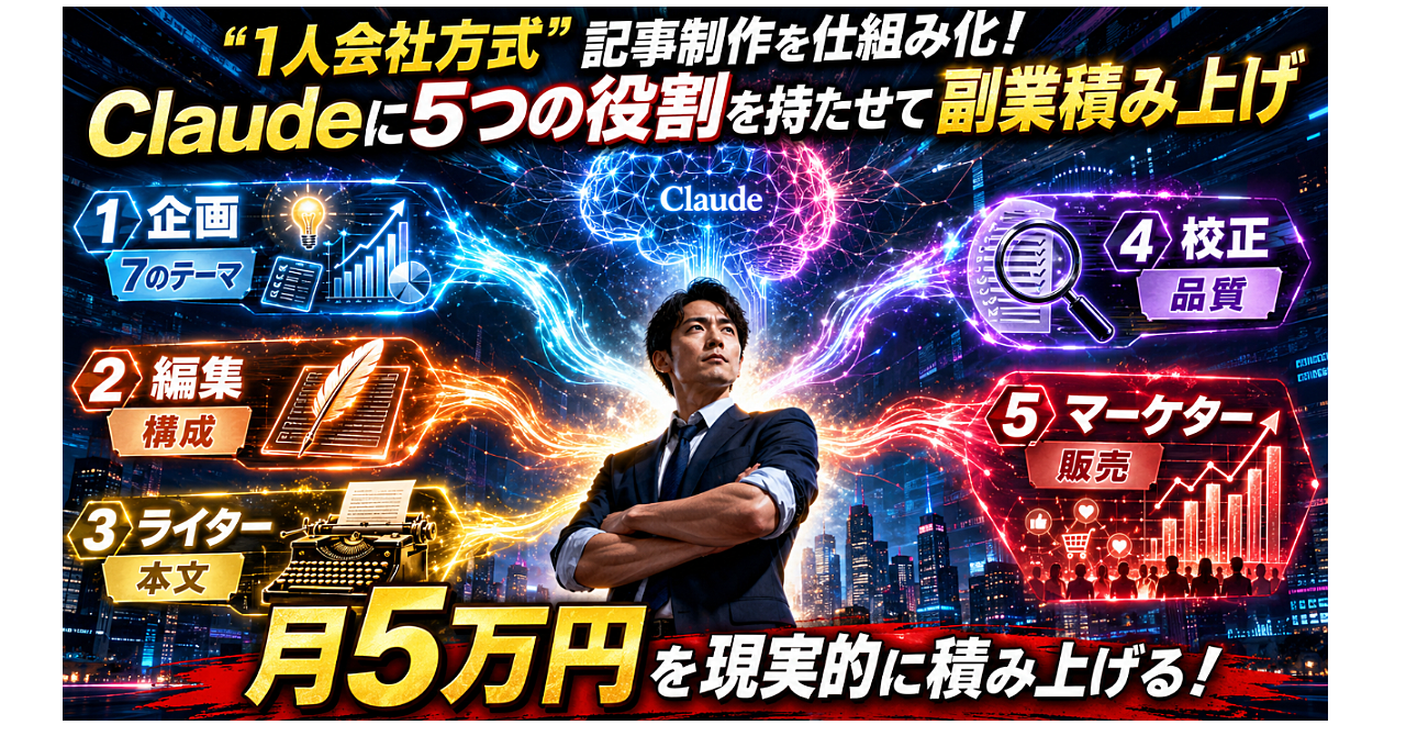 ​会社員が月5万円をnoteで積み上げる「1人会社方式」｜Claudeに5つの役割を持たせて副業を仕組み化する実践ガイド