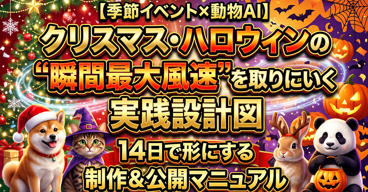 【季節イベント×動物AI】クリスマス・ハロウィンの“瞬間最大風速”を取りにいく実践設計図|14日で形にする制作&公開マニュアルのアイキャッチ画像