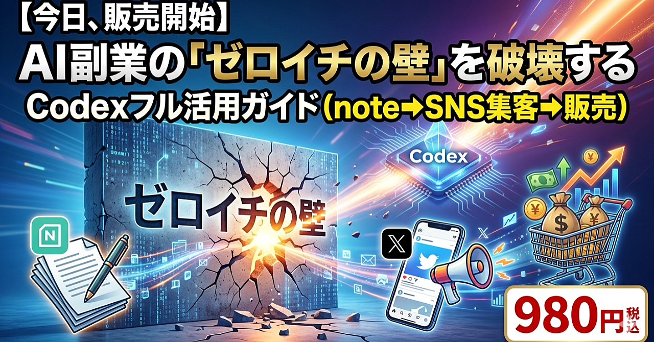 ​【今日、販売開始】AI副業の「ゼロイチの壁」を破壊するCodexフル活用ガイド｜note作成からSNS集客までの全導線