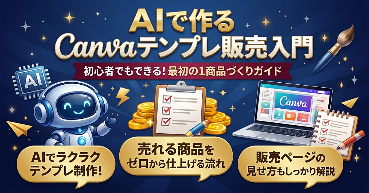 AIで作る Canvaテンプレ販売入門
初心者でも進めやすい 最初の1商品づくりガイド