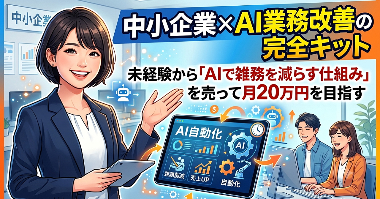 中小企業×AI業務改善の完全キット｜未経験から「AIで雑務を減らす仕組み」を売って月20万円を目指す