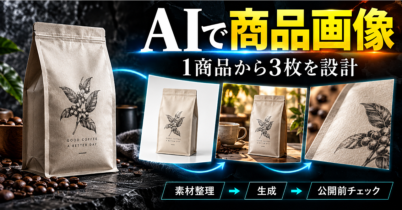 【AIで商品画像を3枚作る】1商品の素材からEC用の写真を設計・生成・確認する実践手順のアイキャッチ画像