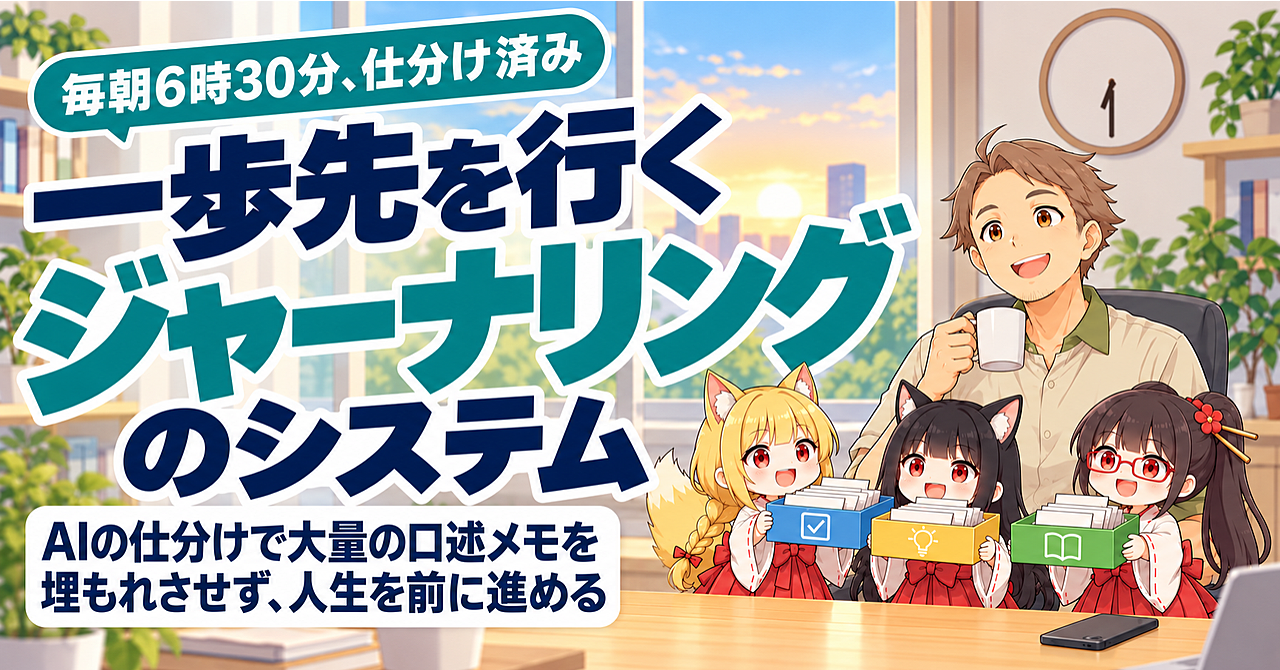 一歩先を行くジャーナリングのシステム|AIの仕分けで大量の口述メモを埋もれさせず、人生を前に進めるのアイキャッチ画像