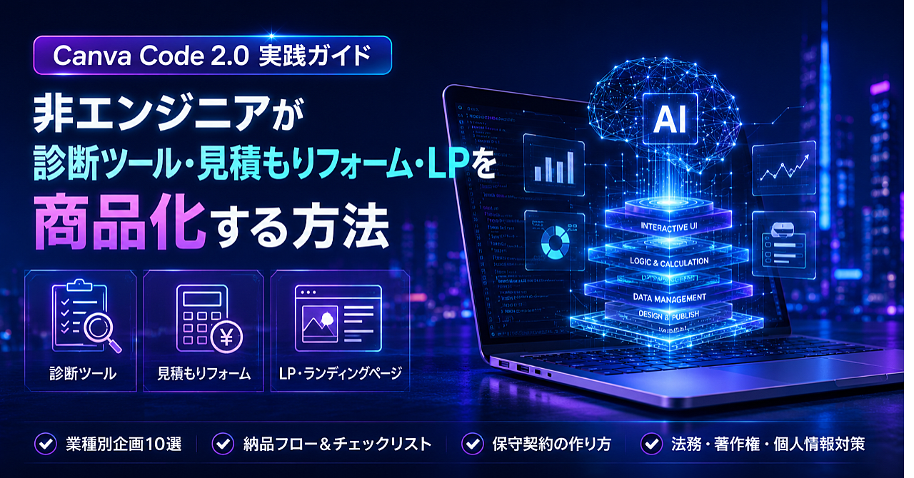 Canva Code 2.0で「動くWeb商品」を売る｜非エンジニアのための小型ツール収益化設計のアイキャッチ画像