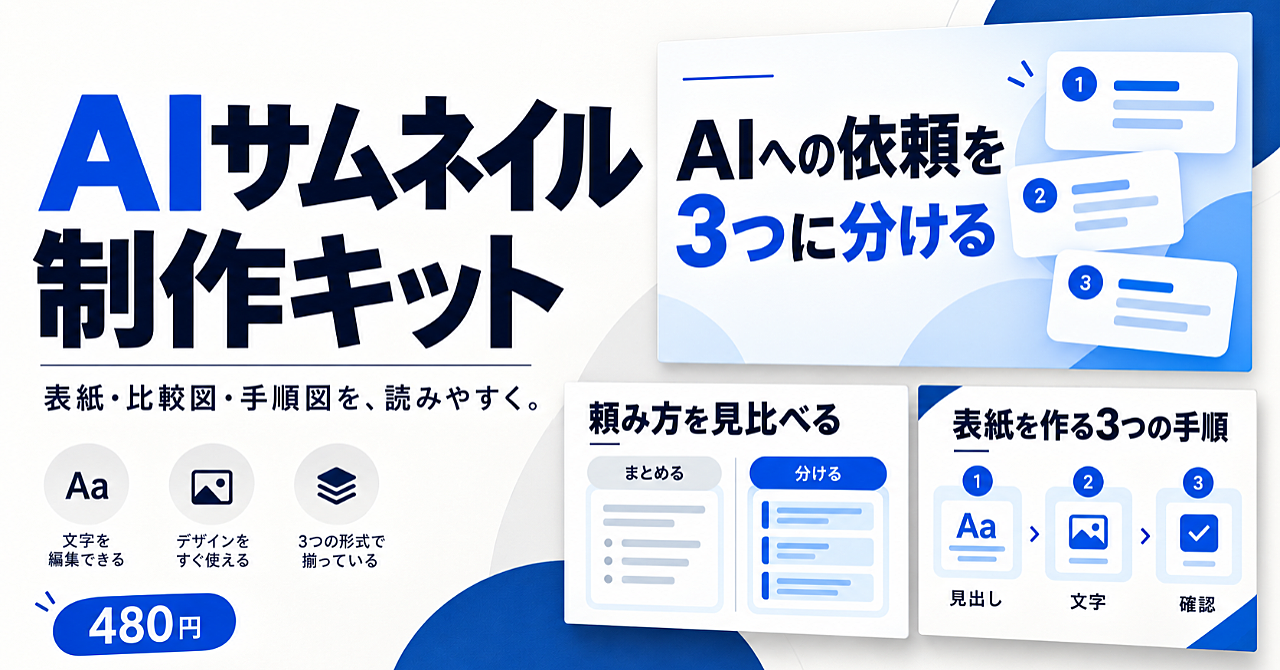 AIサムネイル制作キット|表紙・比較図・手順図を、読みやすく。のアイキャッチ画像