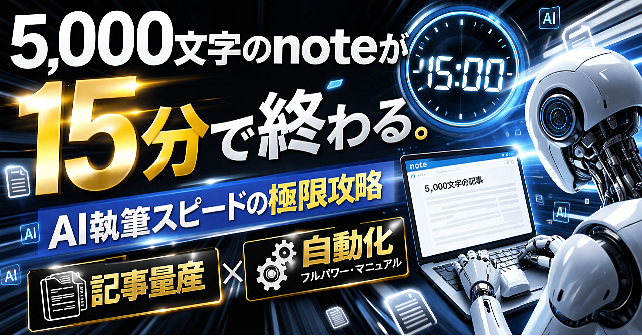 5,000文字のnoteが15分で終わる。AI執筆スピードの極限攻略：記事量産×自動化フルパワー・マニュアル