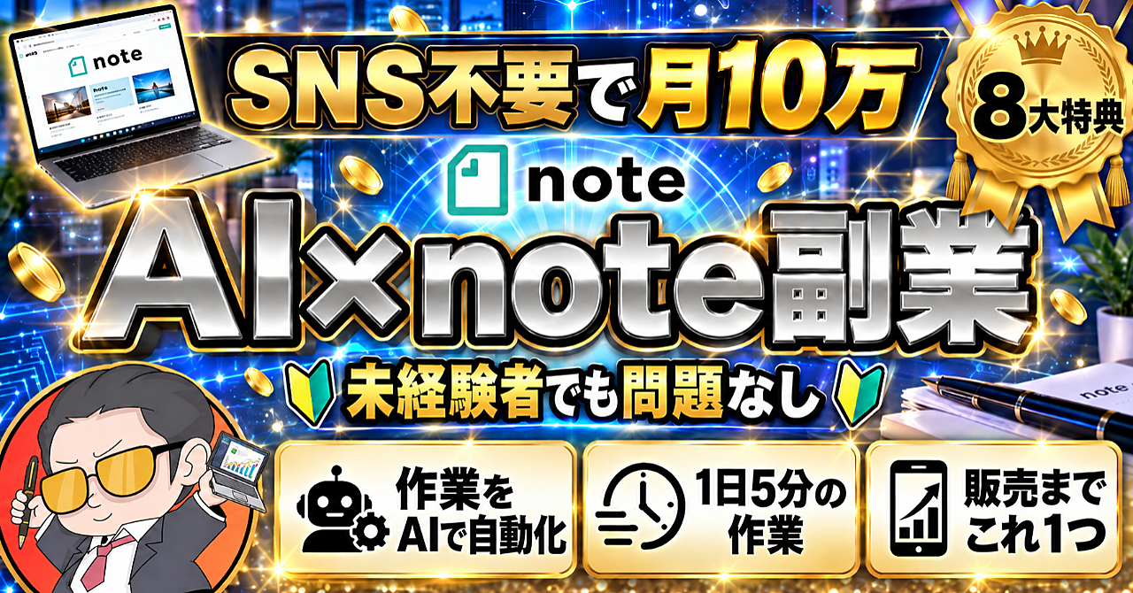 知識不要・SNS不要で始める。AI×note副業マニュアル。のアイキャッチ画像