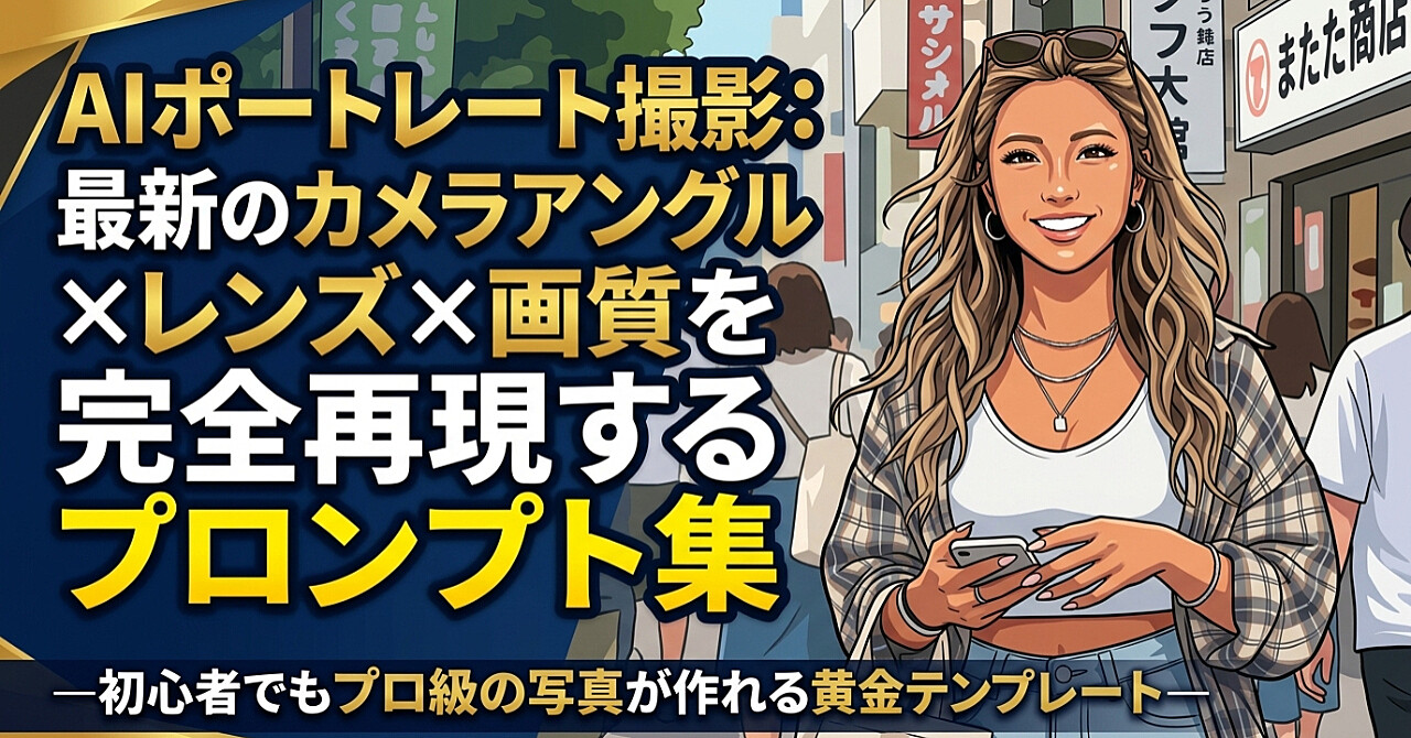 『人物AI撮影：最新カメラアングル×レンズ×画質を完全再現するプロンプト集
— 初心者でもプロ級の写真が作れる黄金テンプレート —』