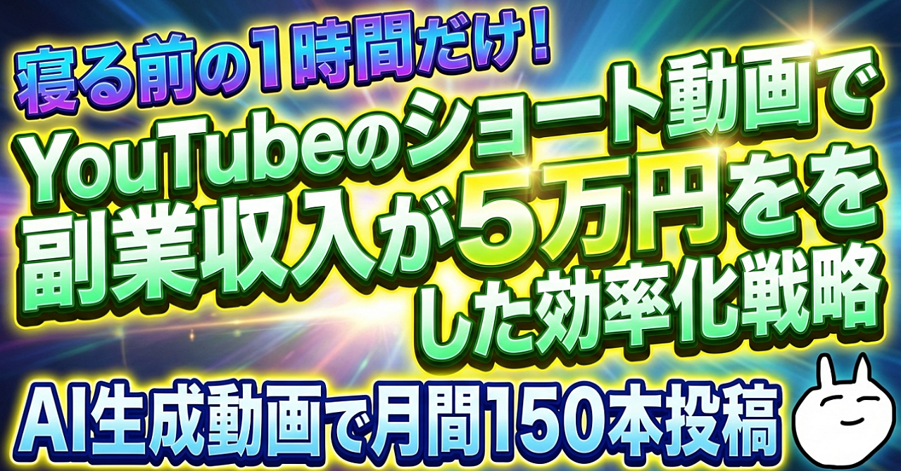 寝る前の1時間だけ|AI生成動画で月間150本投稿→YouTubeのショート動画で副業収入が5万円を突破した効率化戦略