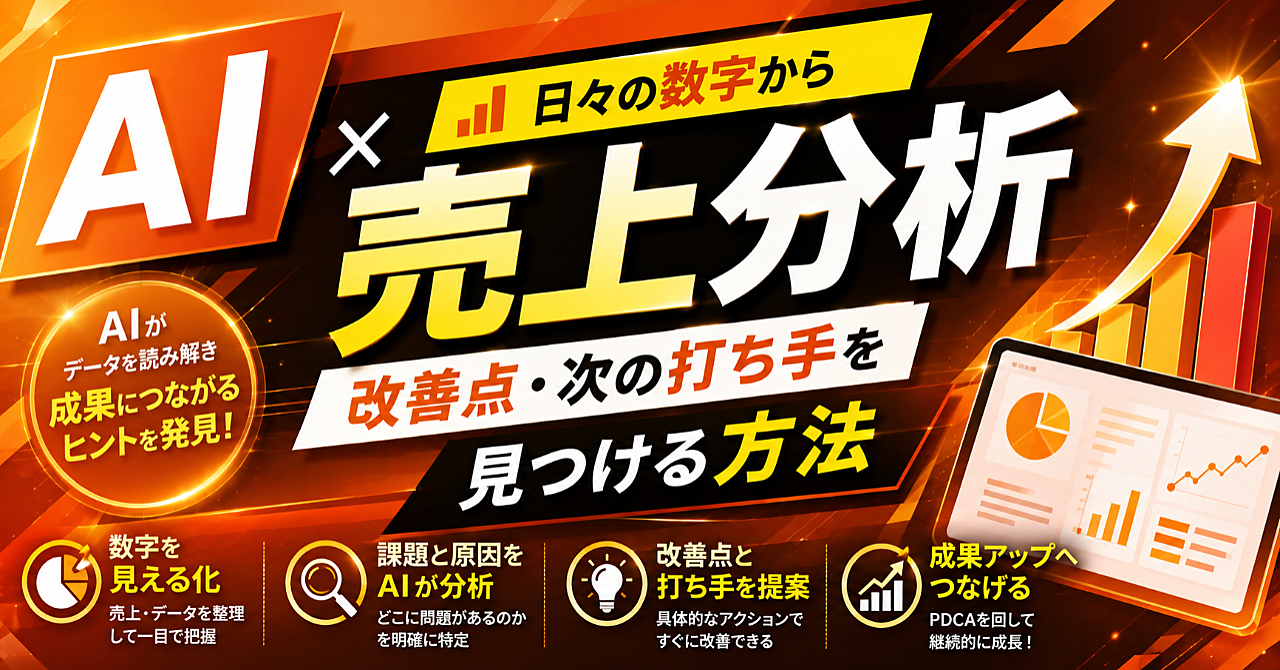 【AI✖️売上分析】日々の数字から改善点・次の打ち手を見つける方法のアイキャッチ画像