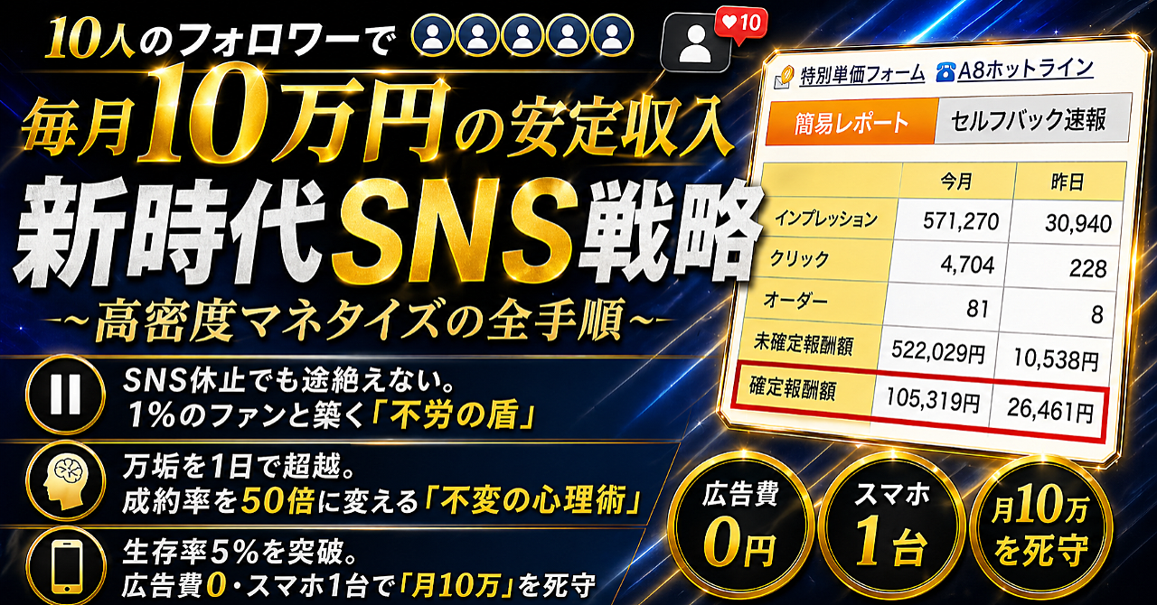 新時代SNS戦略【10人のフォロワーで毎月10万円の安定収入】高密度マネタイズの全手順