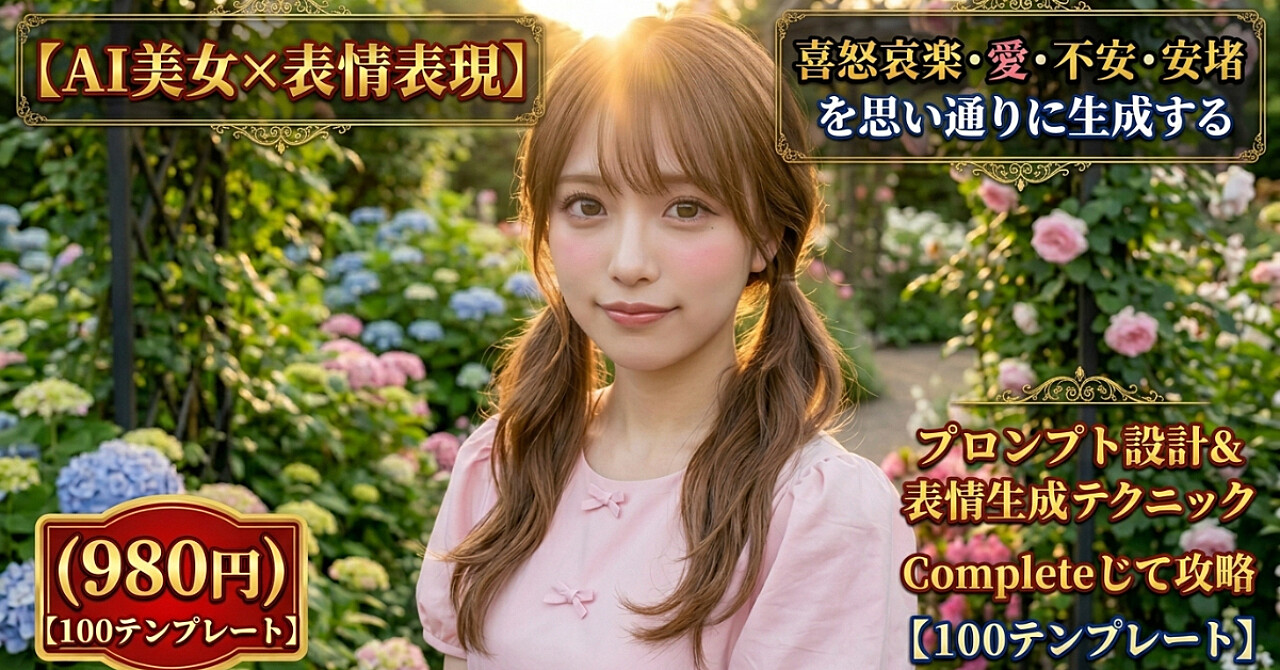 【AI美女 × 感情表現】喜怒哀楽・恋・不安・安堵を“思い通りに作る プロンプト設計と表情生成テクニック完全ガイド（980円）【テンプレ１００種類】