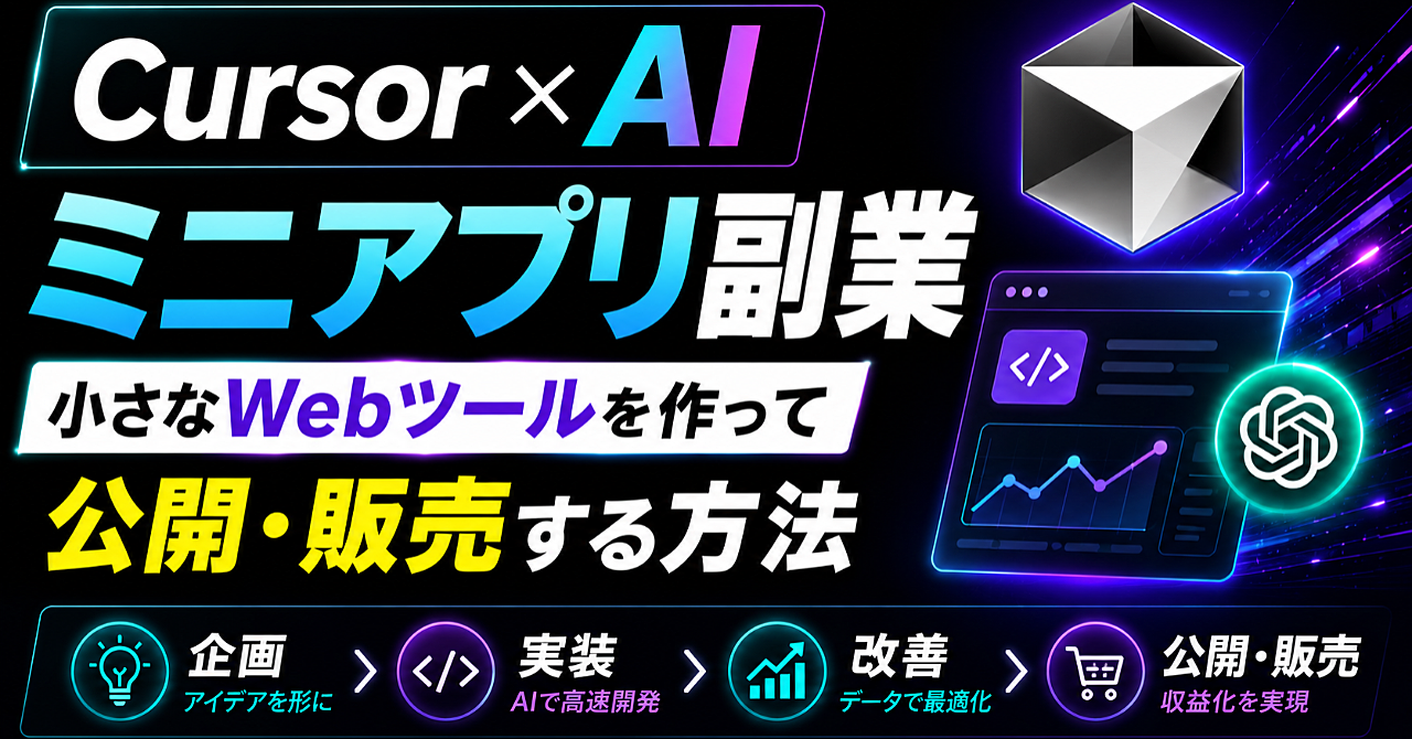 【Cursor×AIミニアプリ副業】小さなWebツールを作って公開・販売する方法｜企画・実装・改善まで
