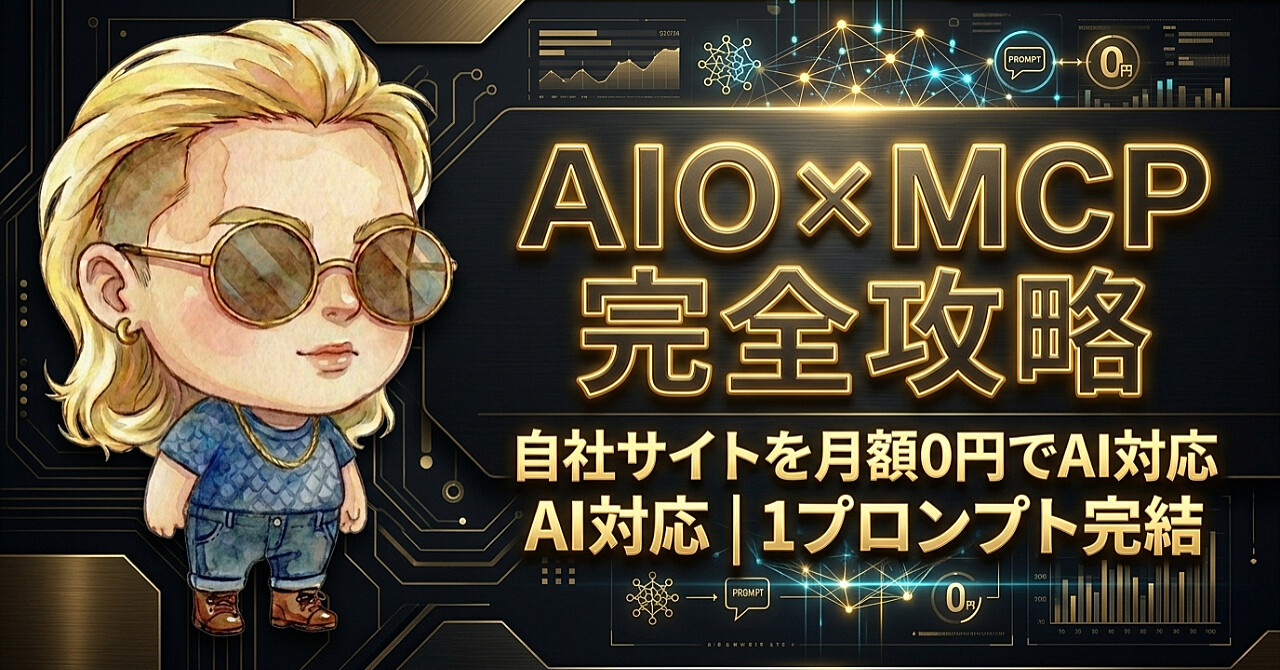 【AIO×MCP完全攻略】自社サイトを「月額0円」でAI対応させる全ノウハウ！受託案件で高単価を狙える1プロンプト完全パッケージのアイキャッチ画像