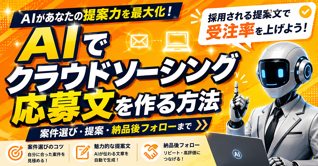 AIでクラウドソーシング応募文を作る方法|案件選び・提案・納品後フォローまでのアイキャッチ画像