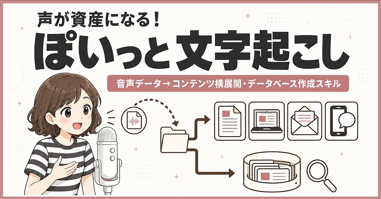 【声が資産になる！】音声データ→コンテンツ横展開・データベース作成スキル「ぽいっと文字起こし」