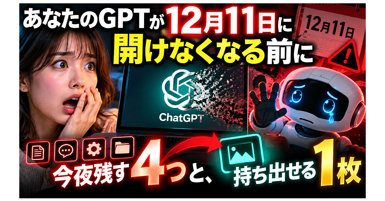 あなたのGPTが12月11日に開けなくなる前に|今夜残す4つと、持ち出せる1枚のアイキャッチ画像