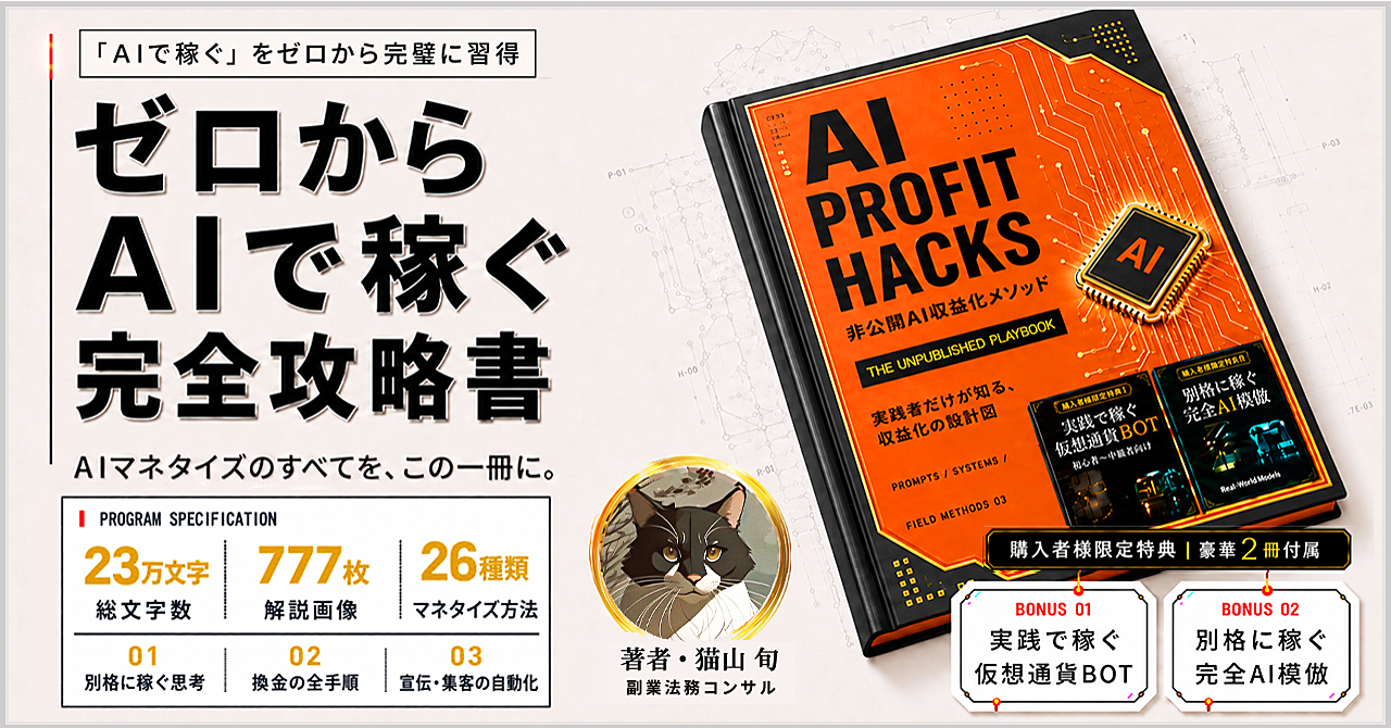 【35大特典付】猫山さんのBrain「「AI×副業」を徹底実践。月50万狙うAIマネタイズ完全実践書📖」評判口コミ感想レビュー