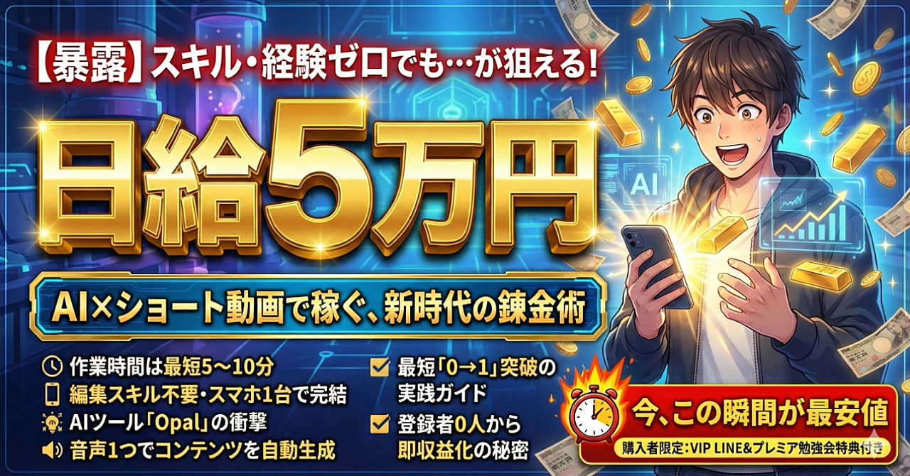【暴露】スキル・経験ゼロでも“日給5万円”が狙える!AI×ショート動画で稼ぐ、新時代の錬金術