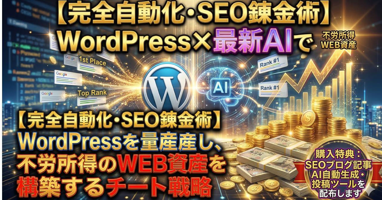【完全自動化・SEO錬金術】WordPress×最新AIで検索1位を量産し、不労所得のWEB資産を構築するチート戦略