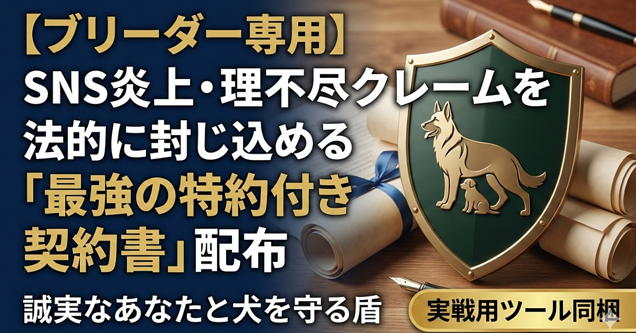 【ブリーダー専用】SNS炎上・理不尽な返金要求を法的に封じ込める「最強の特約付き契約書」配布｜誠実なあなたと犬を守る盾
