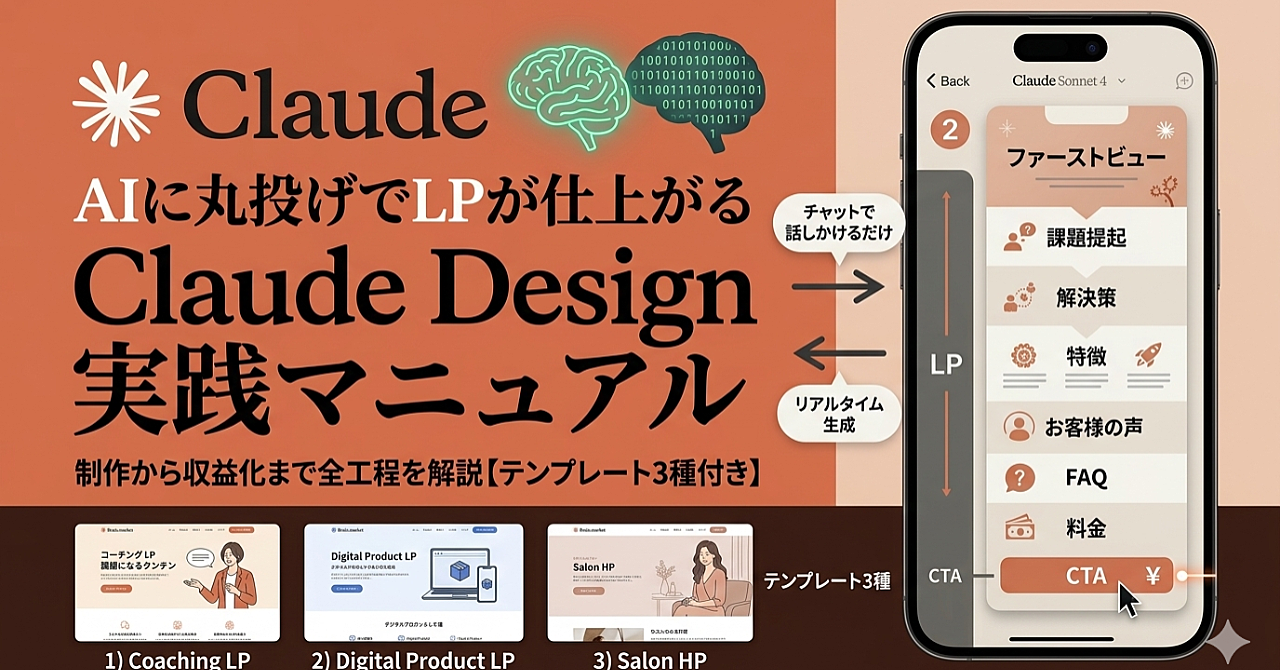 AIに丸投げでHP･LPが仕上がる　Claude Design実践マニュアル　制作から収益化まで全工程を解説【テンプレート3種付き】