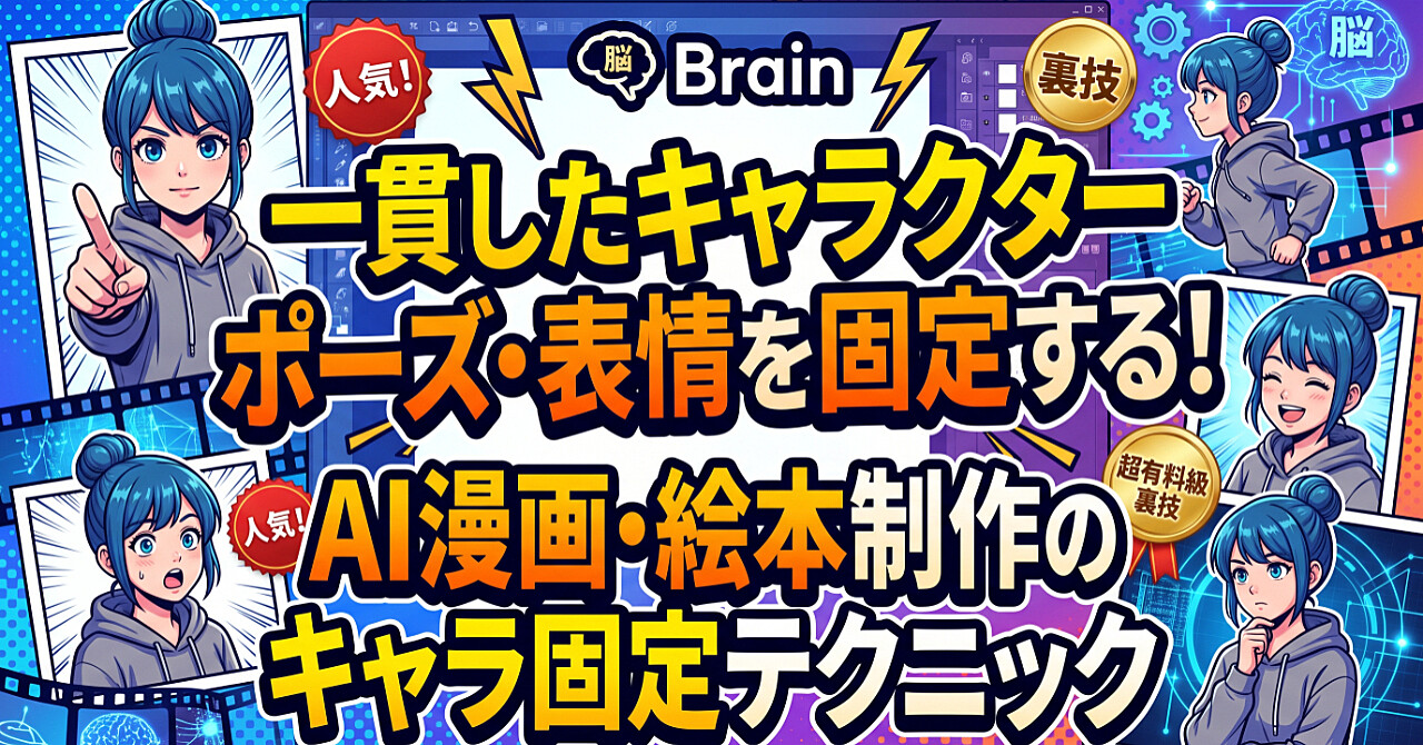 一貫したキャラクターポーズ・表情を固定する!AI漫画・絵本制作のキャラ固定テクニックのアイキャッチ画像