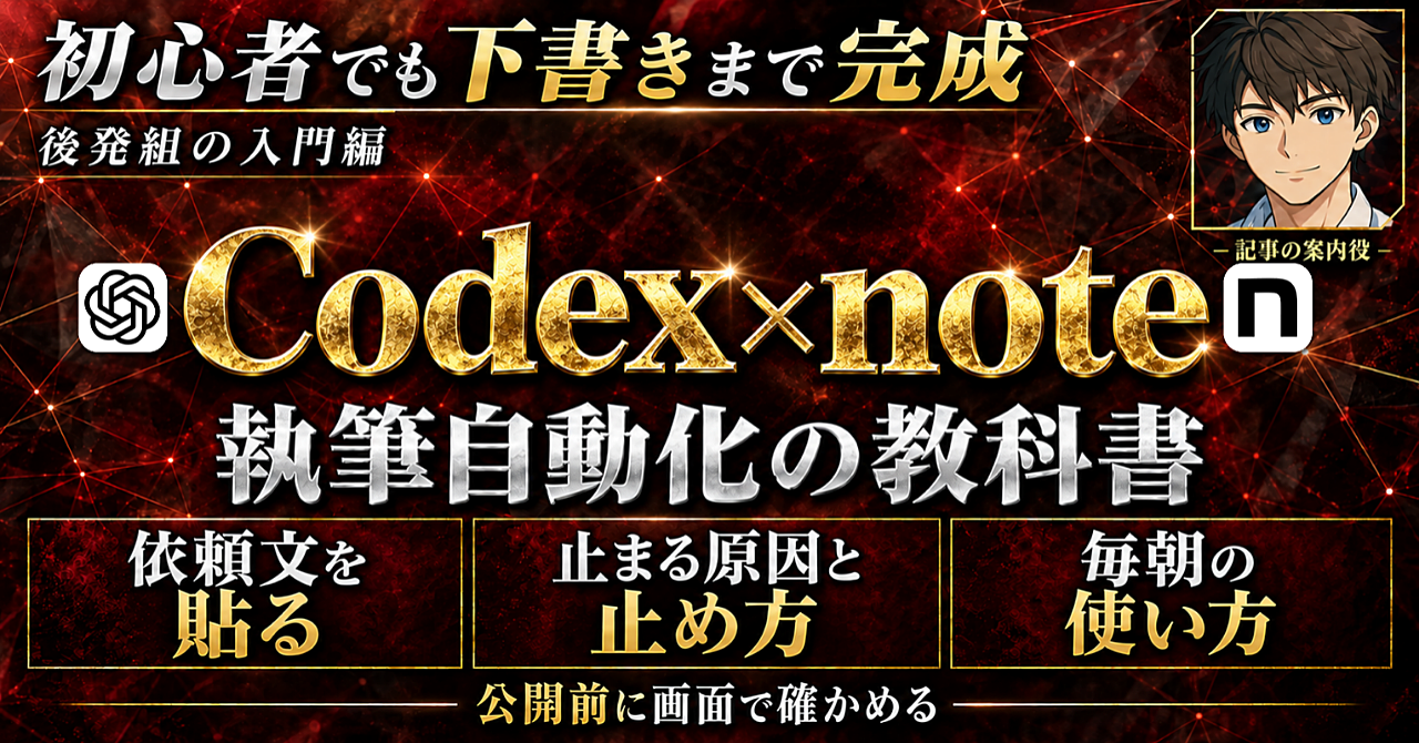 【初心者・後発組でもこれなら始められる!】Codex×note自動化完全攻略【基礎からの執筆と投稿の自動化ロードマップ】のアイキャッチ画像