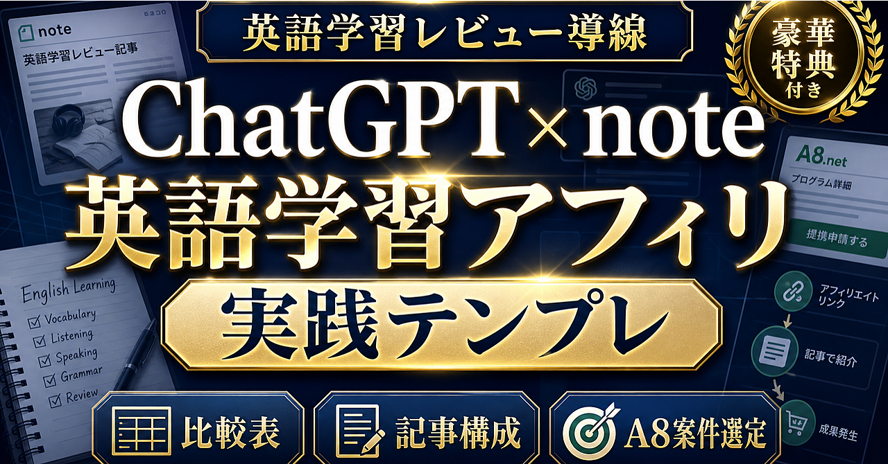 【英語学習案件を導線化する】ChatGPT x note導線 x A8.netオンライン英会話アフィリエイト実践テンプレ