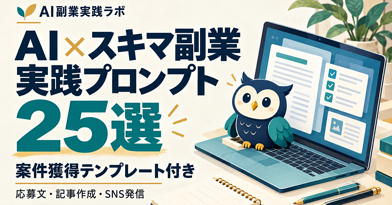 【コピペで使える】AI×スキマ副業 実践プロンプト25選&案件獲得テンプレートのアイキャッチ画像