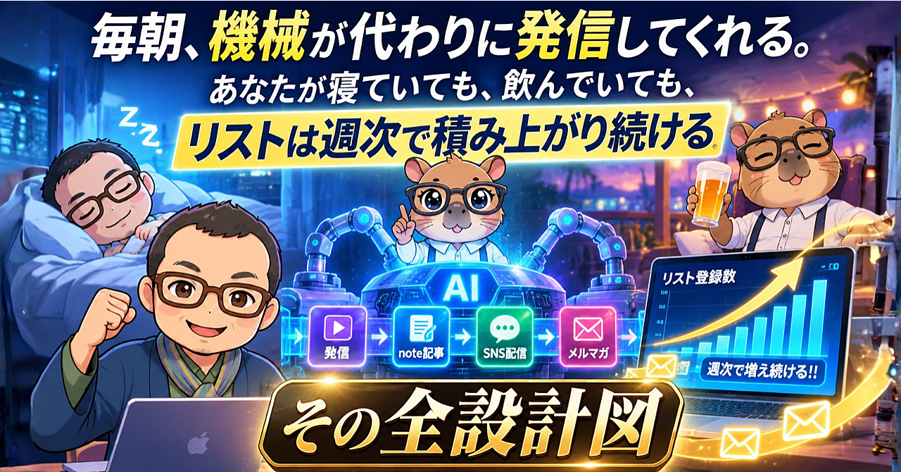 毎朝、機械が代わりに発信してくれる。あなたが寝ていても、飲んでいても、リストは週次で積み上がり続ける その全設計図