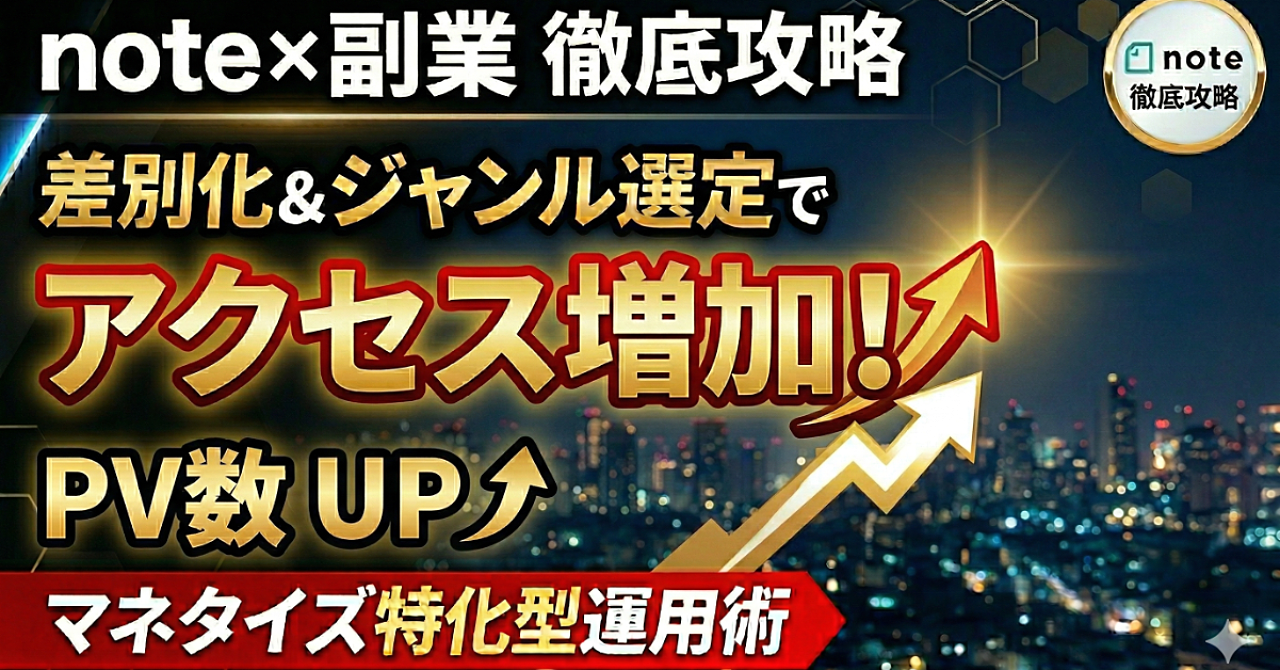noteが伸びない人へ。1記事1000ビュー越え収益化noterが教える「特化アカウント設計術」ジャンル選びと差別化で読者をつかむ完全設計図