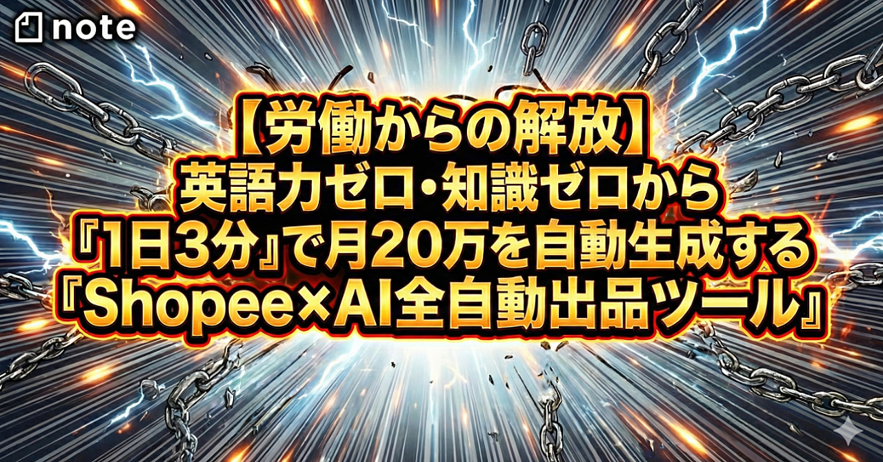 【労働からの解放】英語力ゼロ・知識ゼロから「1日3分」で月20万を自動生成する『Shopee×AI全自動出品ツール』