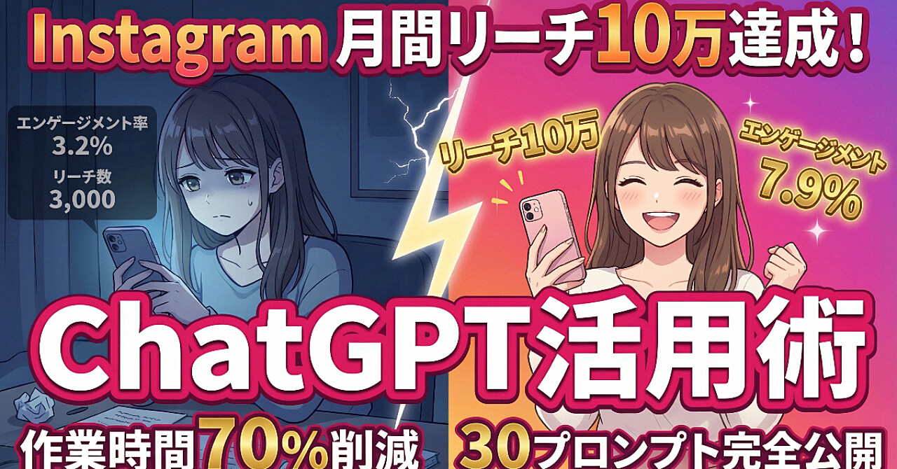 Instagram運用を革命的に変える！ChatGPT活用術【月間リーチ10万達成の30プロンプト完全版】