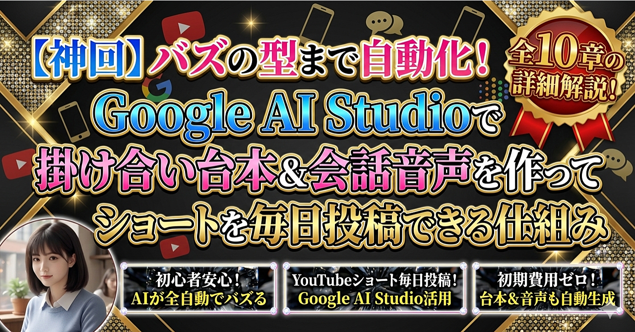 【神回】バズの型まで自動化！Google AI Studioで掛け合い台本＆会話音声を作ってショートを毎日投稿できる仕組み