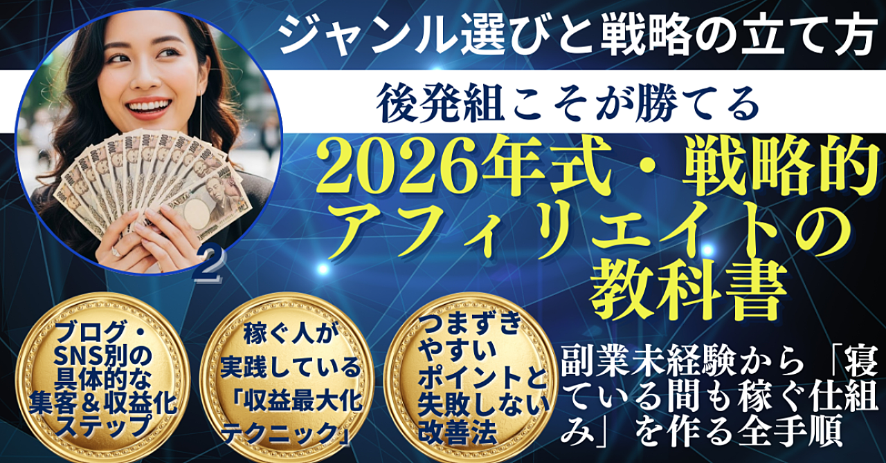 後発組こそが勝てる。2026年式・戦略的アフィリエイトの教科書。｜副業未経験から「寝ている間も稼ぐ仕組み」を作る全手順