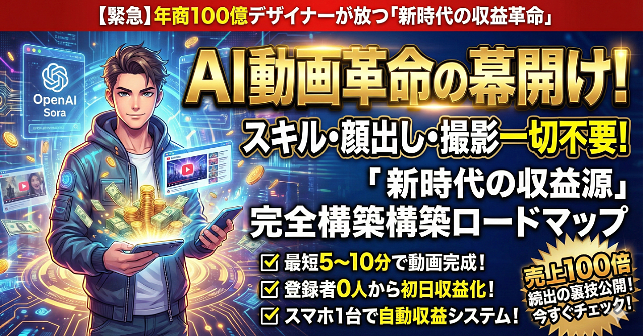 AI動画革命の幕開け!スキル・顔出し・撮影不要で「新時代の収益源」を構築する完全ロードマップ
