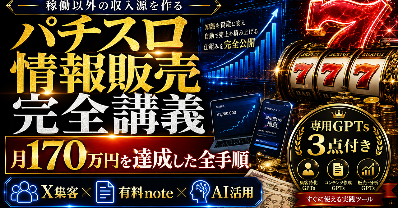 パチスロ情報販売完全講義｜月170万円を達成した商品設計・X集客・AI活用の全手順