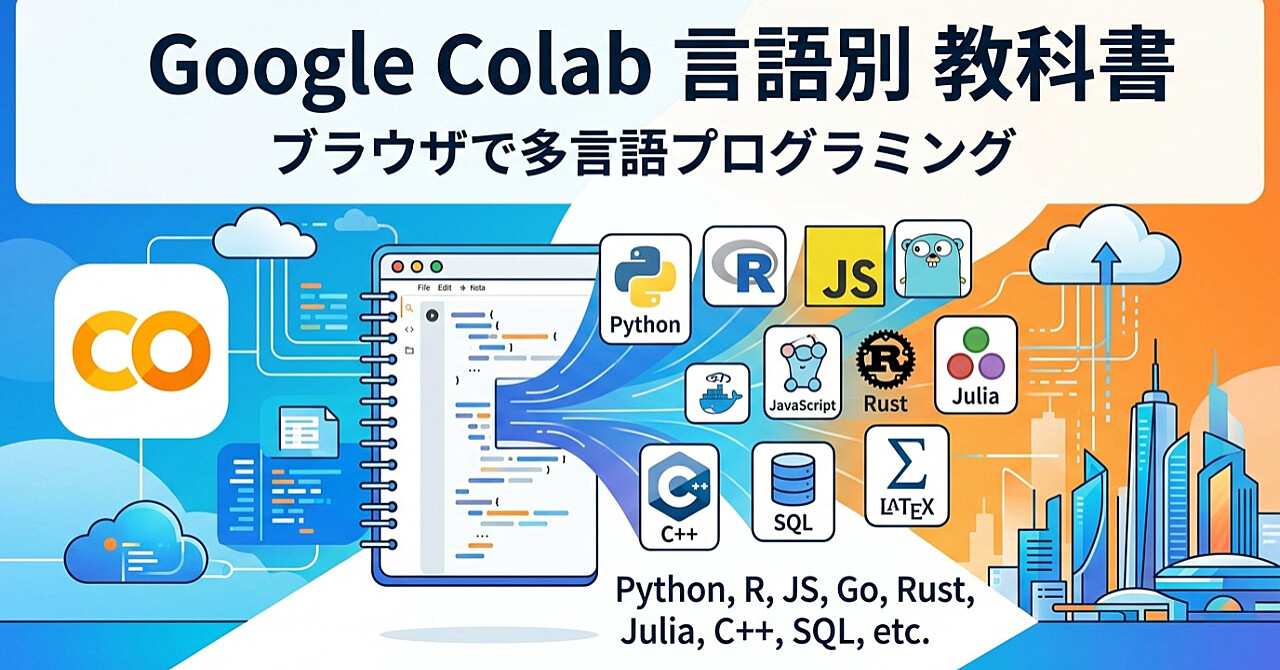 Google Colaboratory(Google Colab)言語別 教科書のアイキャッチ画像