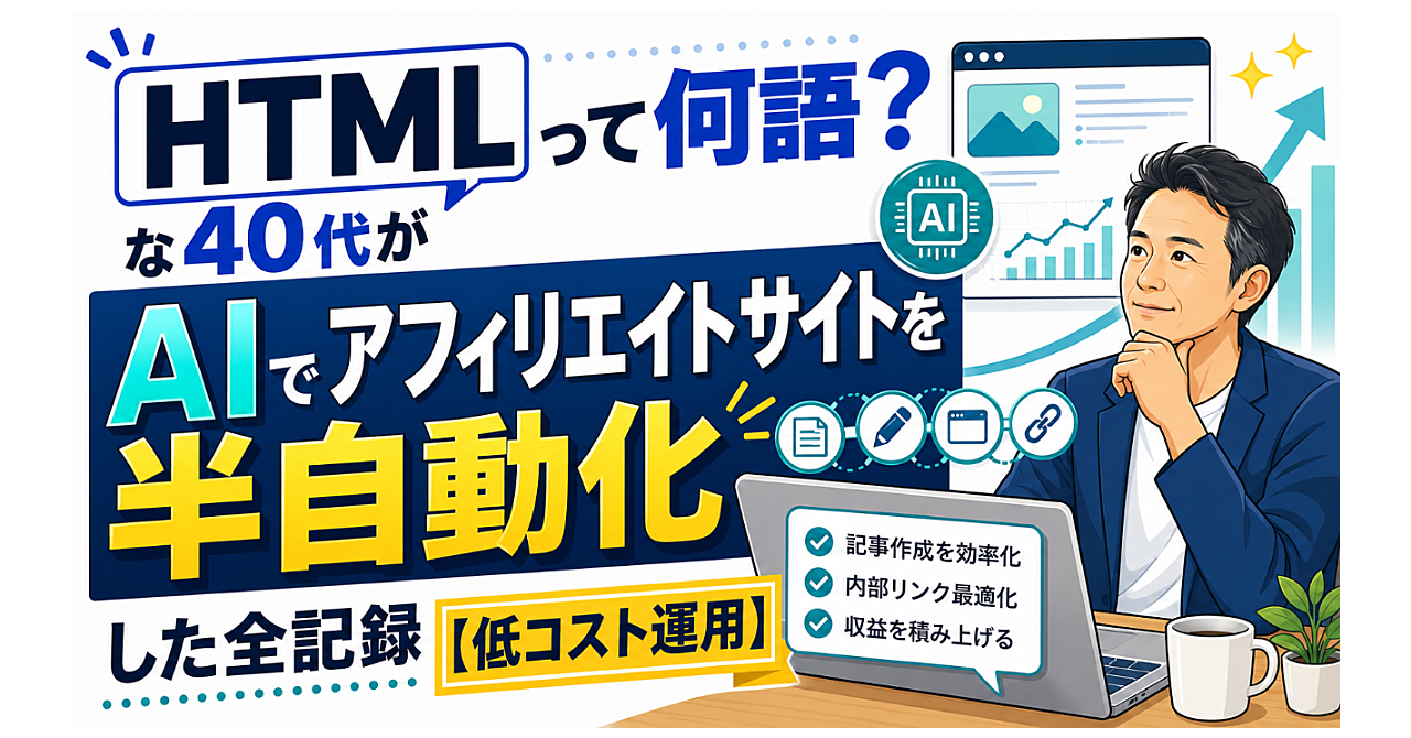 HTMLって何語？な40代がAIでアフィリエイトサイトを半自動化した全記録【低コスト運用】