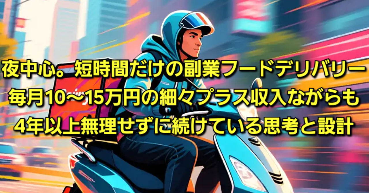 夜中心。短時間だけの副業フードデリバリー。毎月10〜15万円の細々プラス収入ながらも4年以上無理せず続けている思考と設計