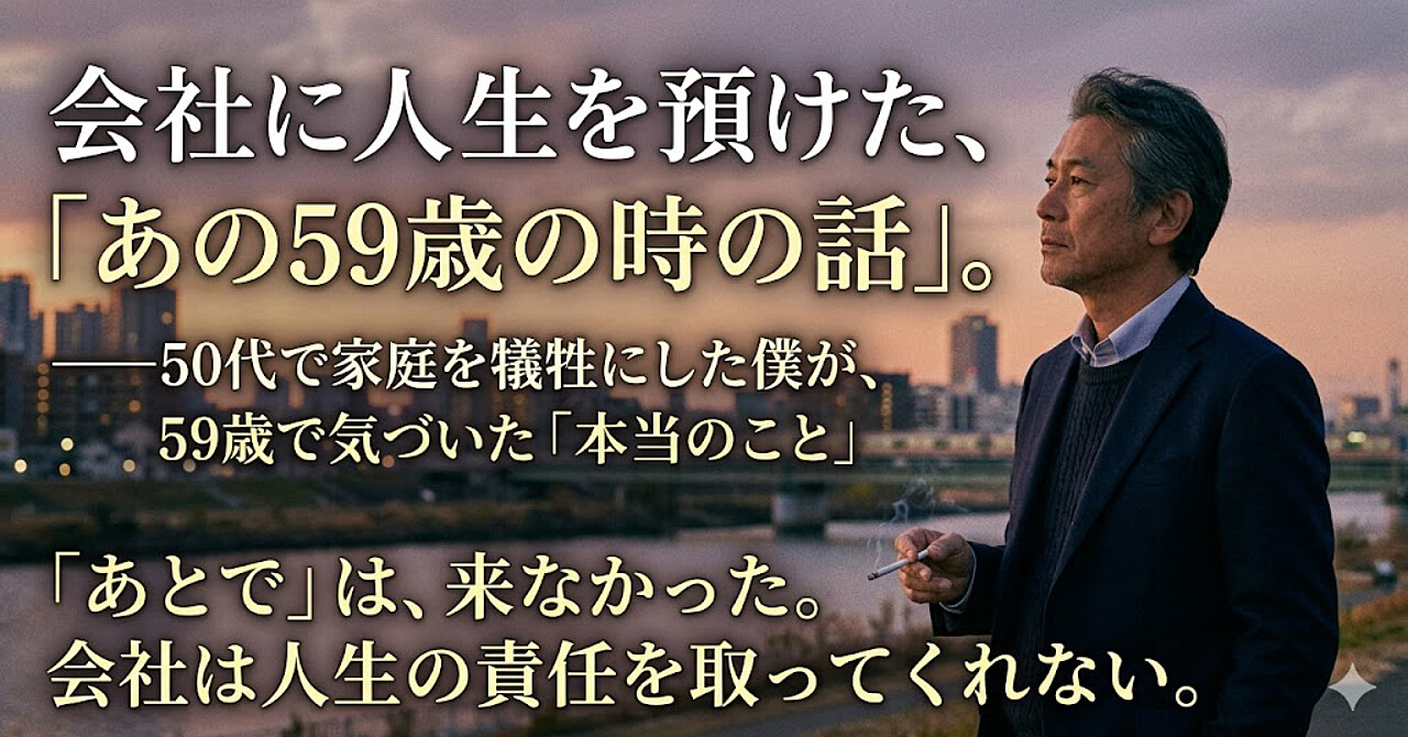 【59歳で気づいた真実】
50代で家庭を犠牲にして働いた僕が、会社に切られた日の話