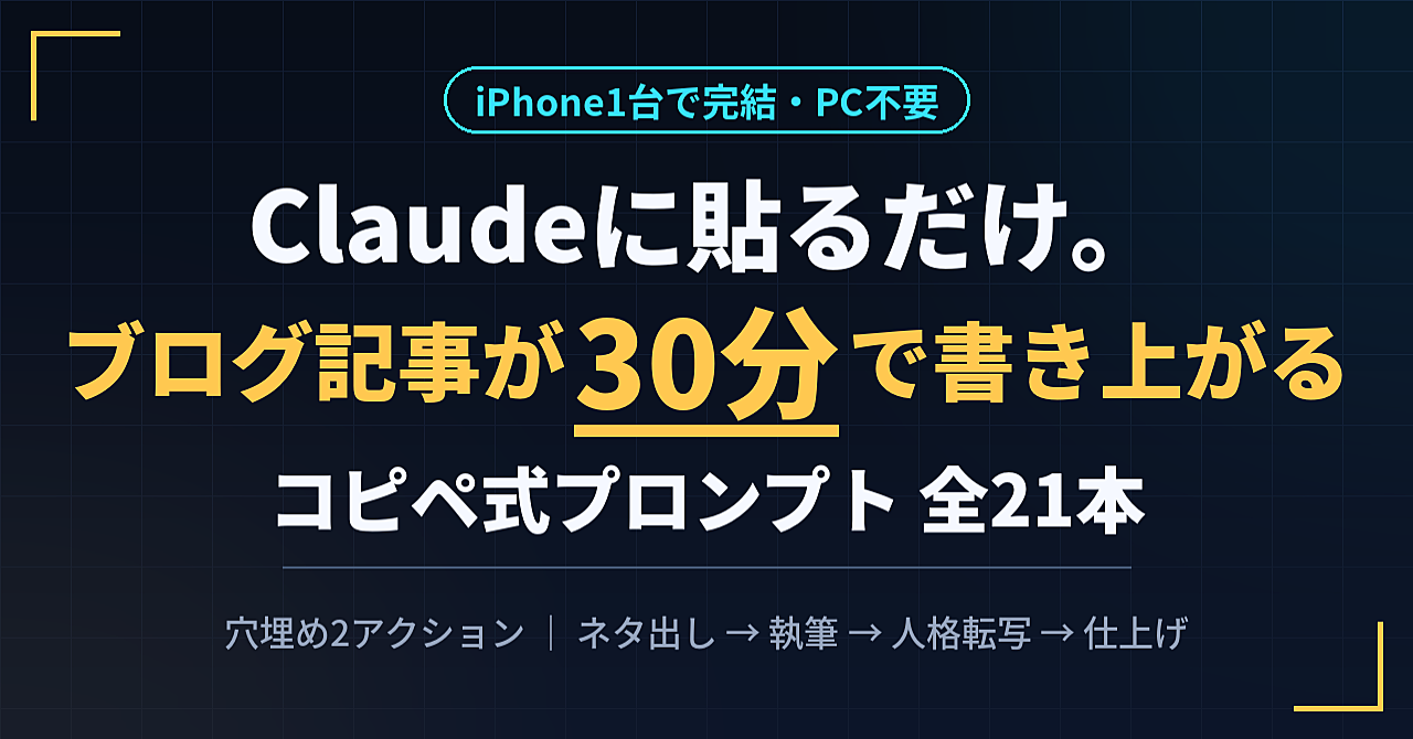 【iPhone1台で完結】Claudeに貼るだけ。ブログ記事が30分で書き上がるコピペ式プロンプト全21本