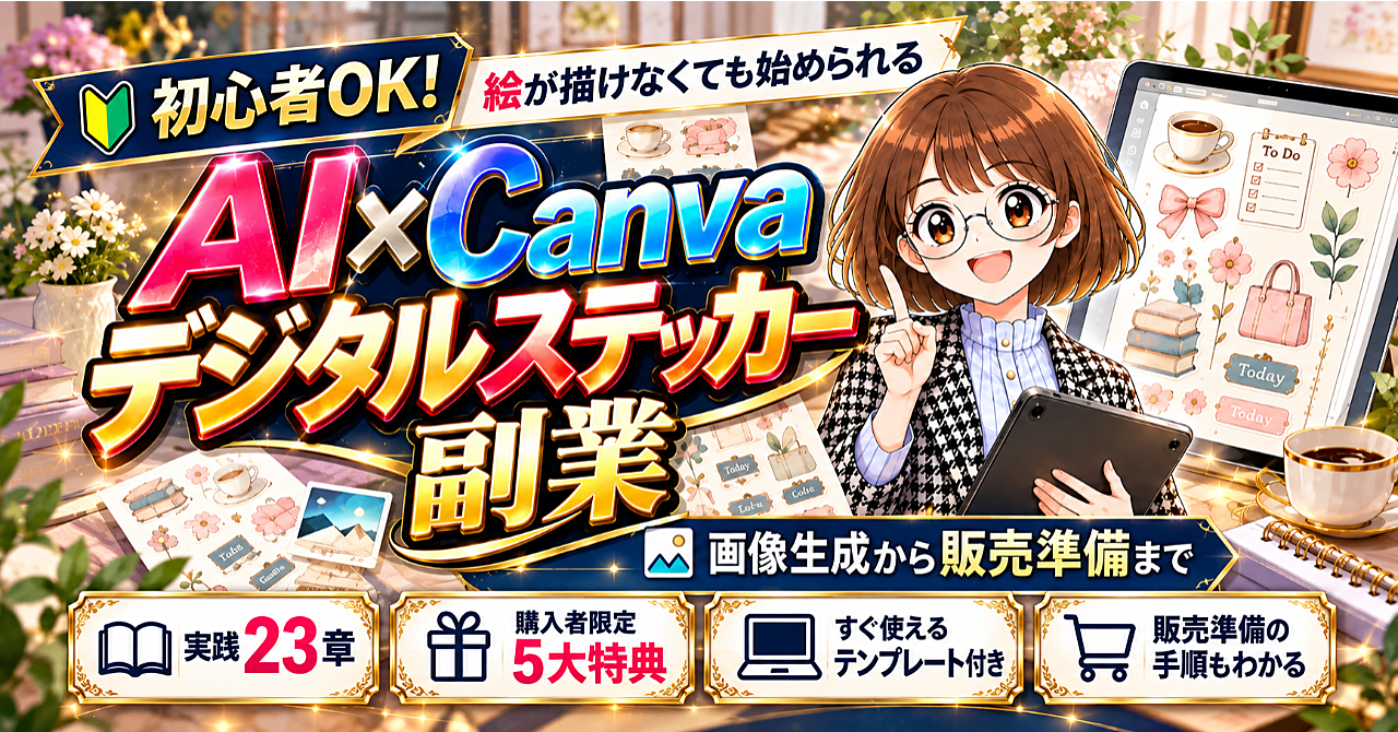 AI画像を「作って終わり」にしない!ChatGPT×Canvaで始めるデジタルステッカー副業|初心者向け・制作から販売準備までのアイキャッチ画像