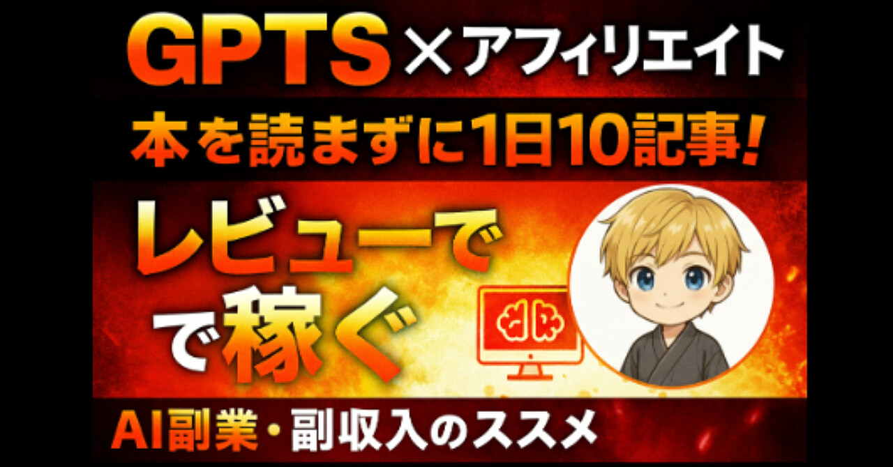 【GPTS × アフィリエイト】本を読まずに1日10記事！レビューで稼ぐAI副業・副収入のススメ