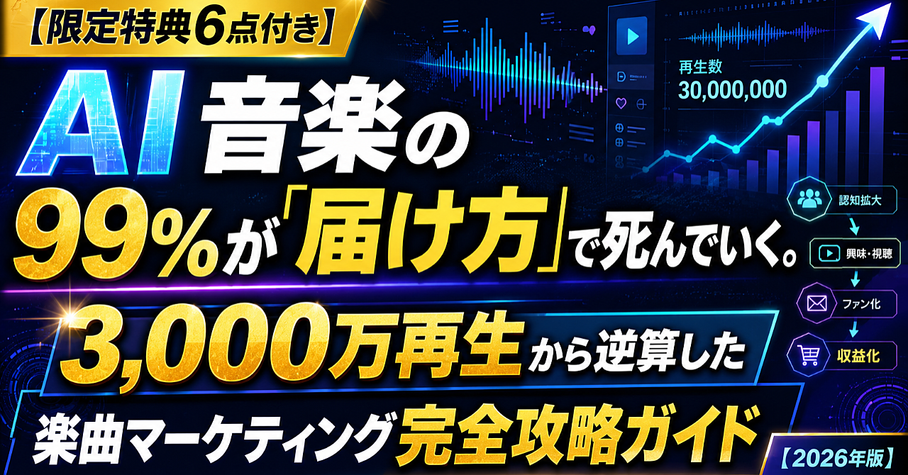 【限定特典6点付き】AI音楽の99%が「届け方」で死んでいく。3,000万再生から逆算した楽曲マーケティング完全攻略ガイド【2026年版】
