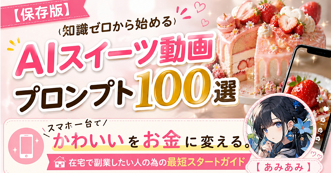 《知識ゼロから始める》AIスイーツ動画プロンプト100選〜“かわいい”をお金に変える最短スタートガイドのアイキャッチ画像