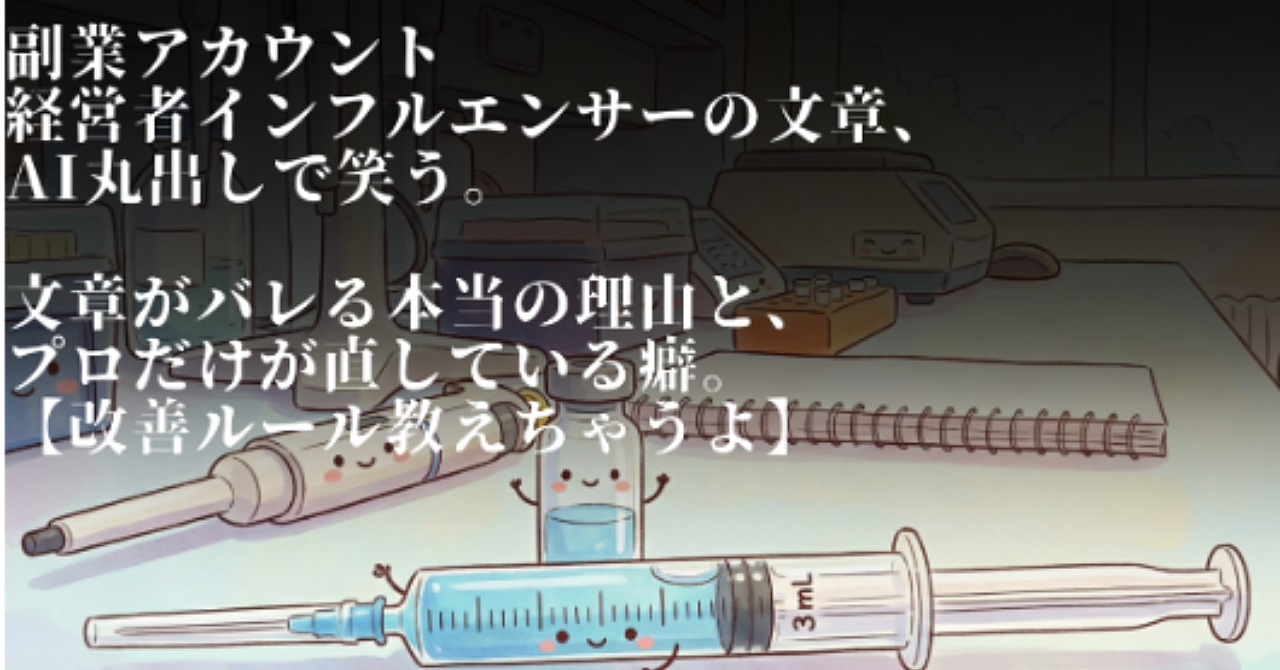 副業アカウント、経営者インフルエンサーの文章、AI丸出しで笑う。　文章がAIだとバレる本当の理由と、プロだけが直している癖。　【改善ルール教えちゃうよ】