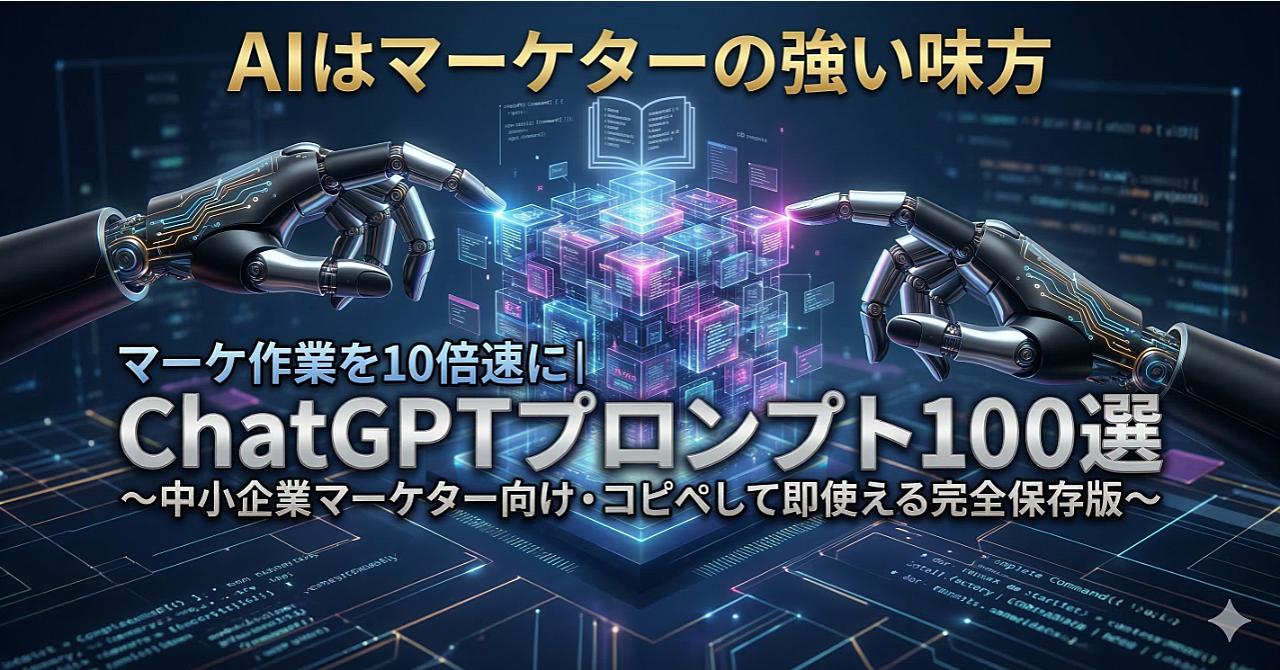 マーケ作業を10倍速に｜ChatGPTプロンプト100選
〜中小企業マーケター向け・コピペして即使える完全保存版〜