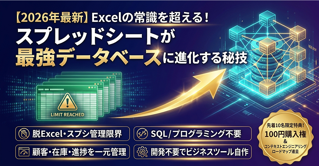 【2026年最新】Excelの常識を超える!スプレッドシートが最強データベースに進化する秘技